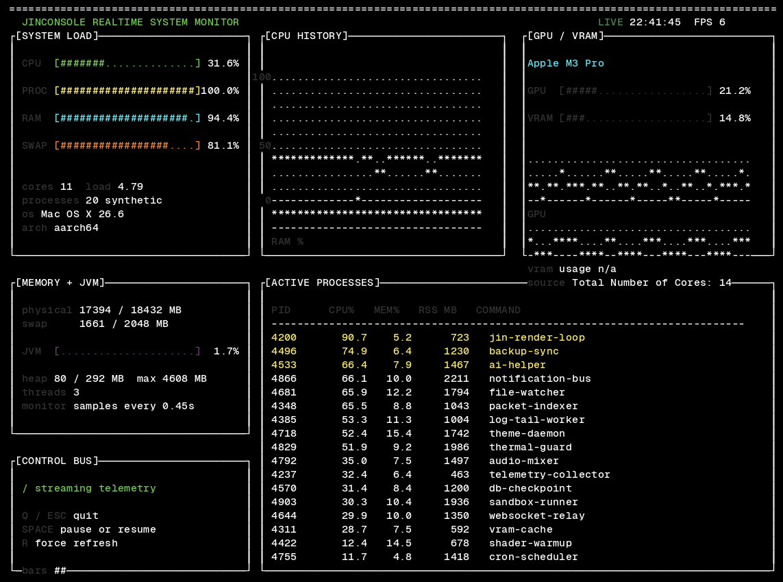 JinConsole terminal UI screenshot 1